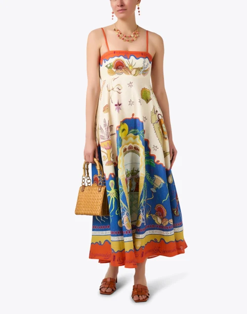 Multi Surrealist Print Linen Dress