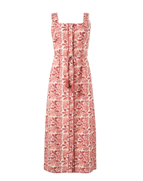 Paloma Red Floral Print Linen Dress