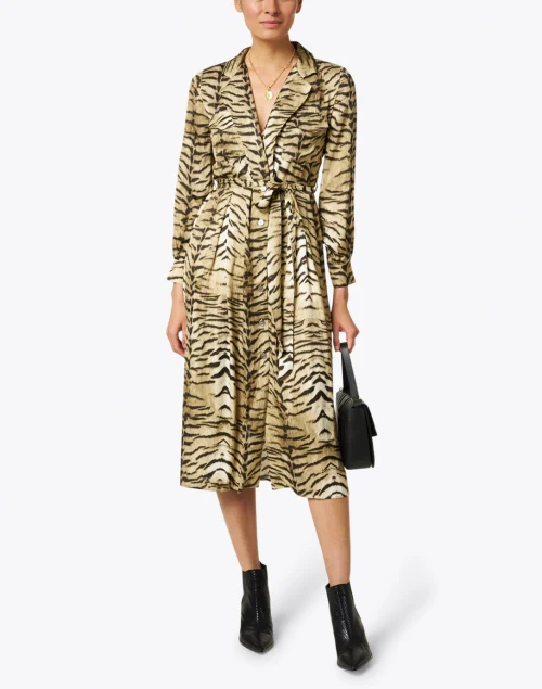 Ruxy Beige Animal Printed Satin Dress
