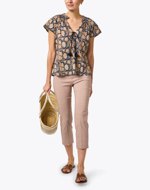 Brigitte Brown Check Cropped Pull On Pant