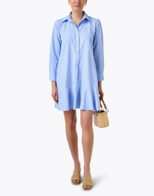 Iris Blue Striped Cotton Shirt Dress