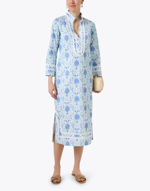 Blue Pineapple Print Cotton Tunic Dress