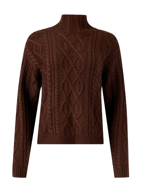 Brown Cable Knit Wool Sweater