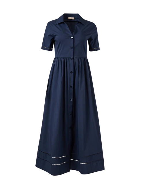 Navy Cotton Poplin Shirt Dress