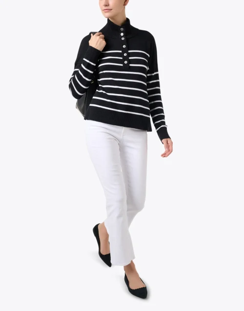 Black and White Striped Cotton Sweater