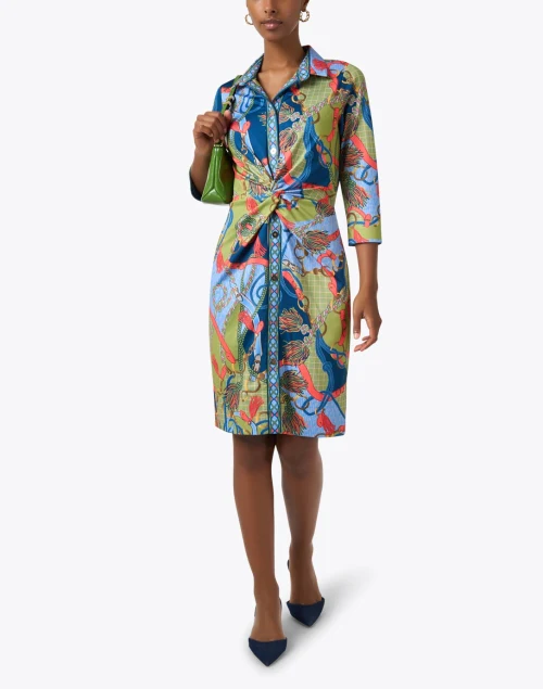 Blue and Green Multi Print Twist Dress