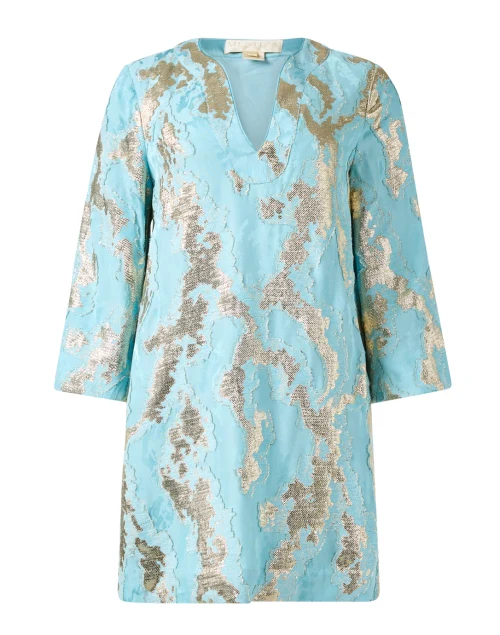 Ines Turquoise and Gold Jacquard Dress