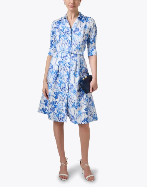 Blue and White Print Cotton Shirt Dress