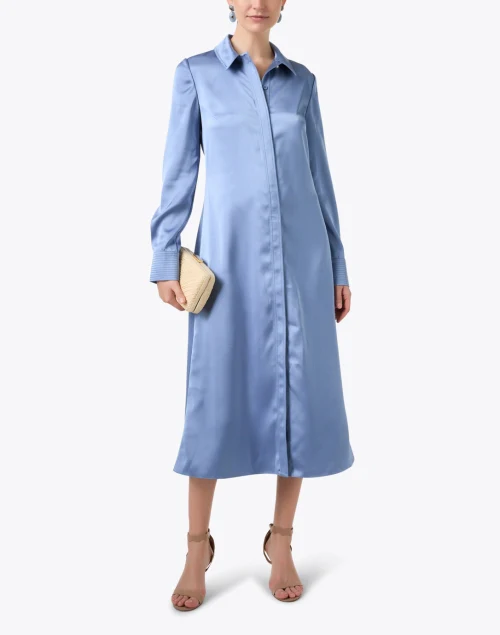 Blue Satin Shirt Dress