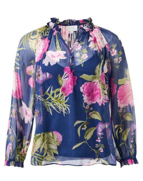 Karla Navy Print Chiffon Blouse