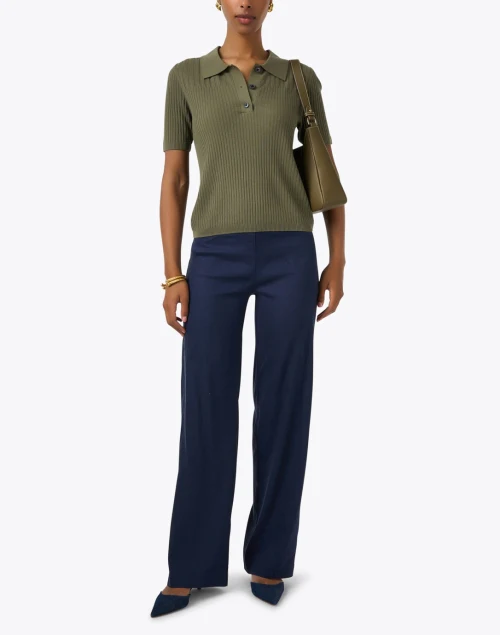 Green Ribbed Polo Top