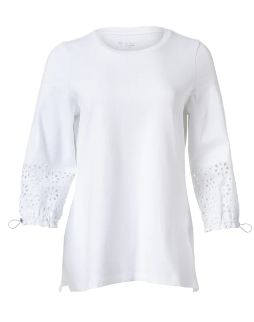 White Eyelet Cuff Detail Top