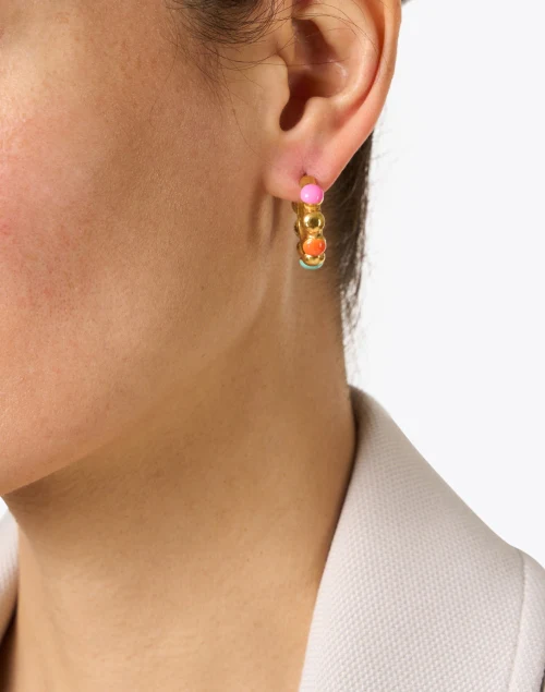 Mini Creole Gold and Multi Enamel Hoop Earrings