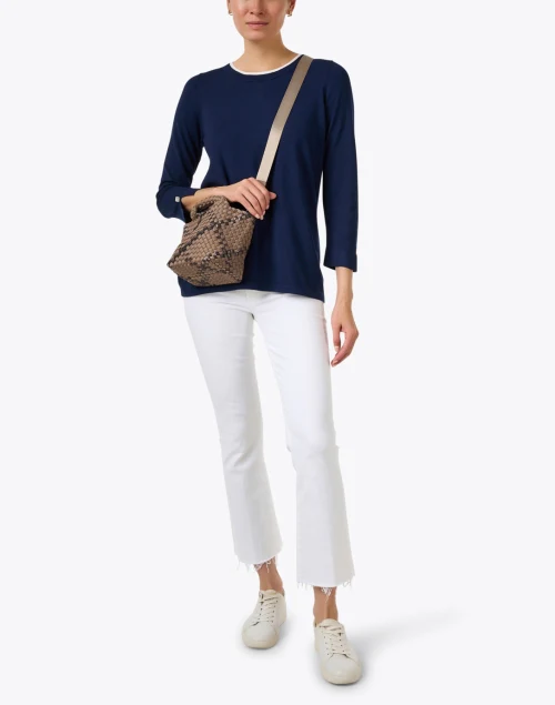 Navy and White Knit Top