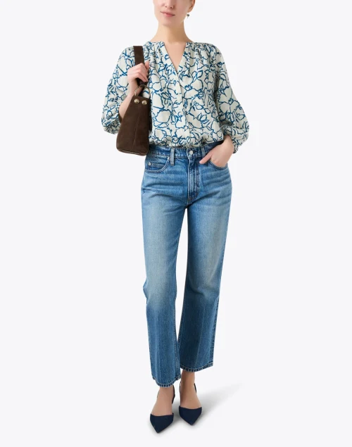 Mitte Ivory and Blue Print Cotton Top
