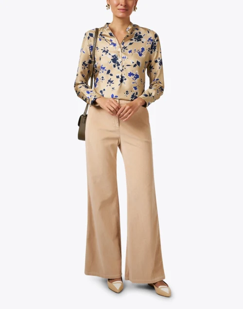 Beige Corduroy Wide Leg Pant