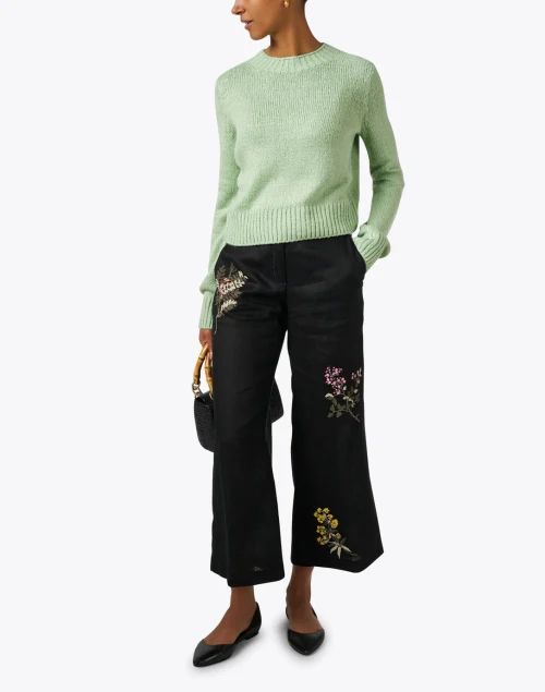 Black Embroidered Linen Pant
