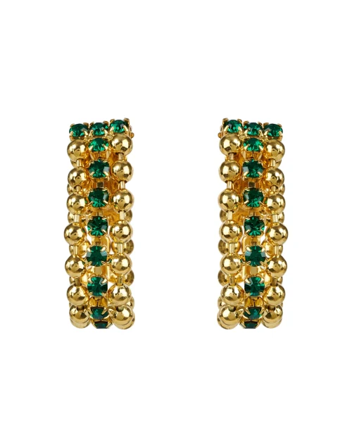 Gold and Green Drop Clip Hoop Earrings