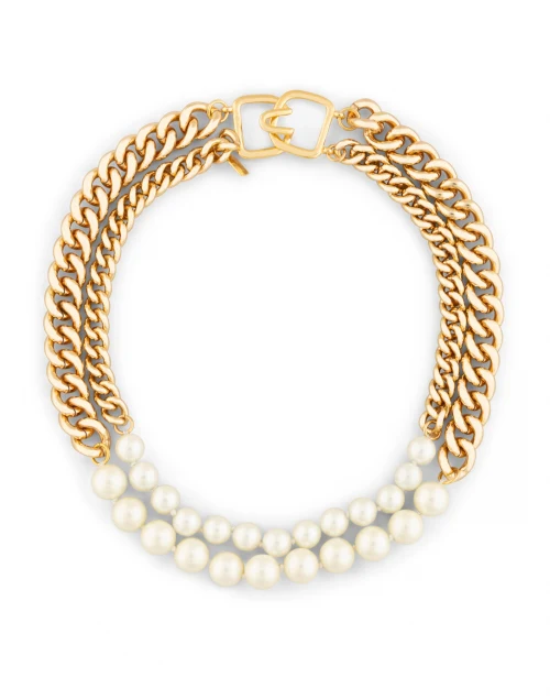 Gold Chain and Pearl Two Row Necklace