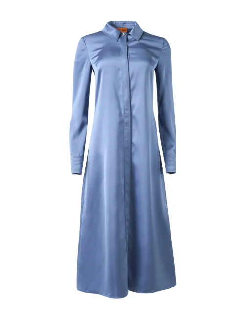 Blue Satin Shirt Dress
