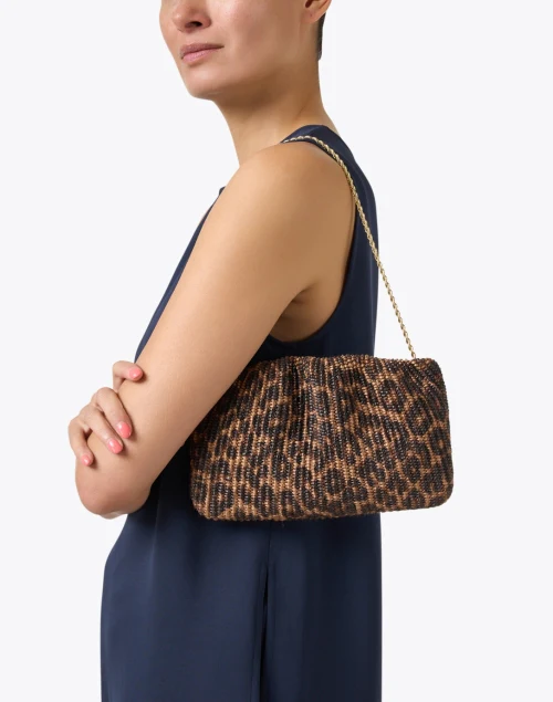 Serena Leopard Print Woven Raffia Clutch