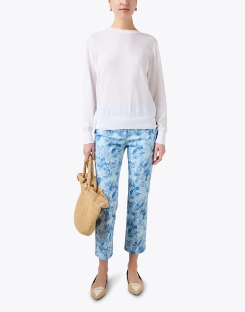 Blue Floral Print Pull On Pant