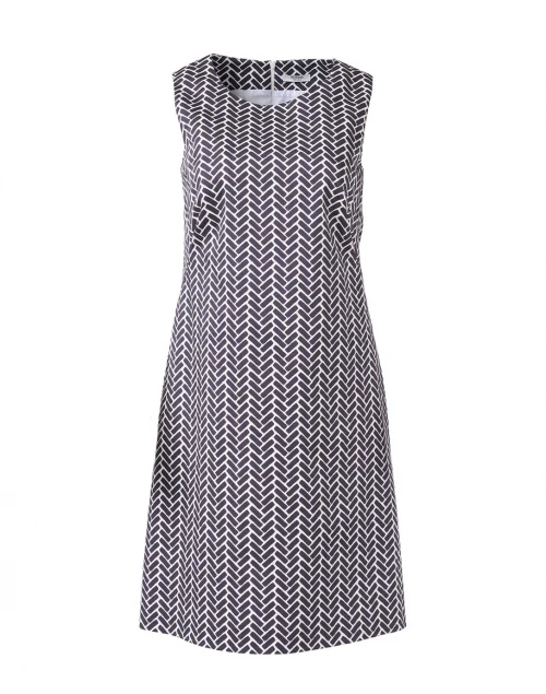 Navy and White Printed Stretch Cotton Dress