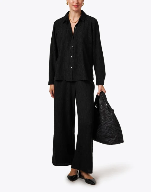 Black Plisse Wide Leg Pant