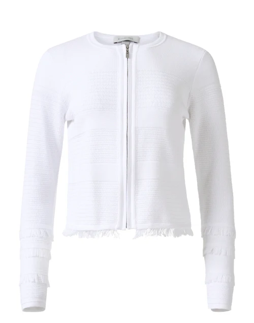 White Fringe Cotton Zip Jacket