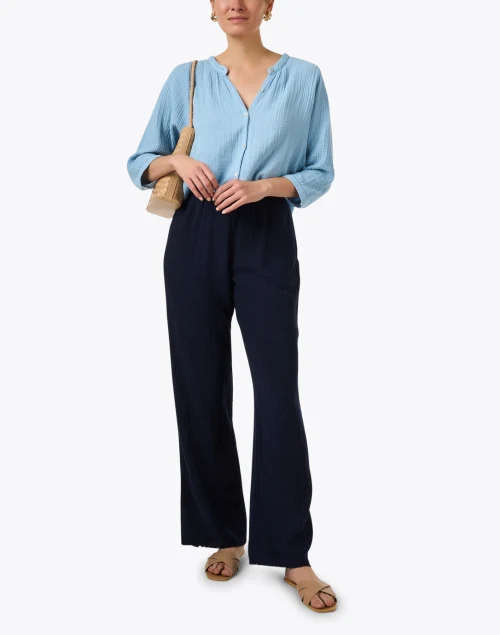 Bella Navy Cotton Gauze Pant