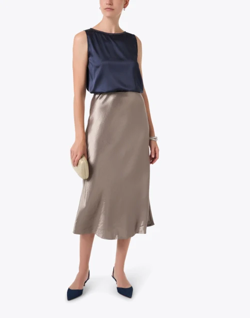 Navy Silk Sleeveless Top