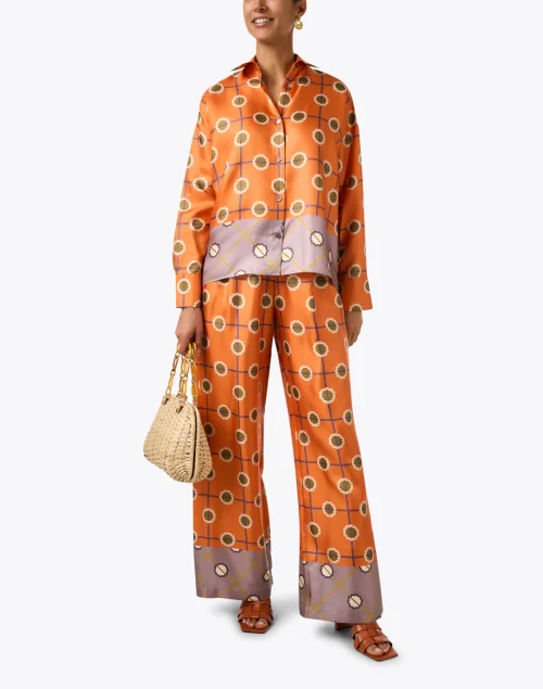 Orange Print Silk Twill Pant