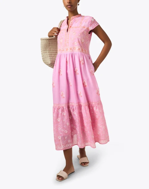 Pink and Orange Embroidered Dress