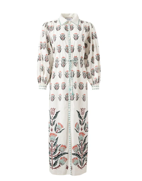 Aria White Print Cotton Shirt Dress