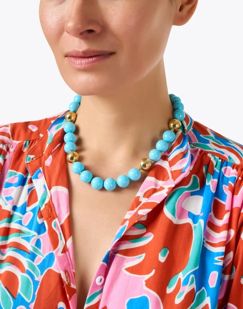 Gold and Turquoise Beaded Necklace
