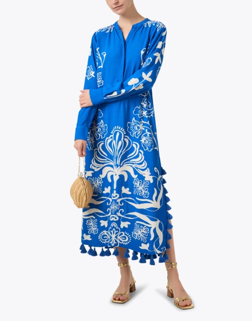 Paolina Blue Floral Crepe Dress