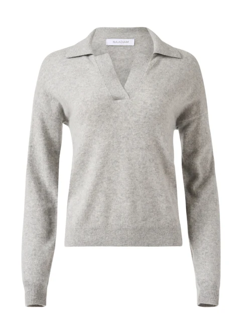 Grey Cashmere Polo Sweater