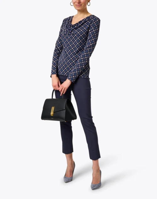 Navy Print Stretch Jersey Top