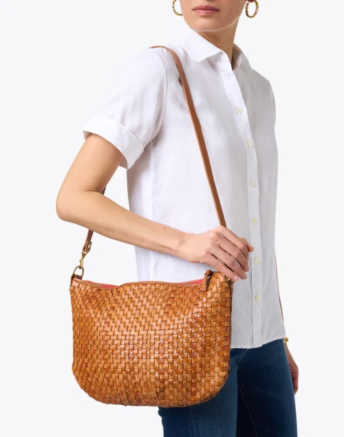Brown Woven Checker Shoulder Bag