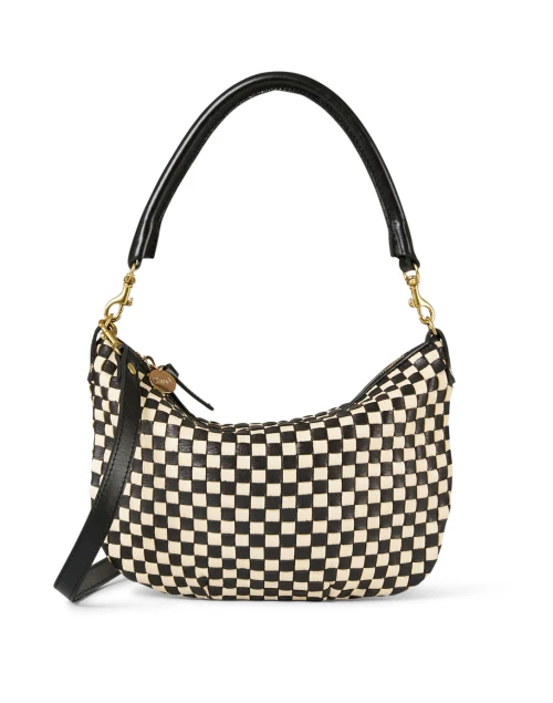 Petit Moyen Black and Cream Check Woven Messenger Bag