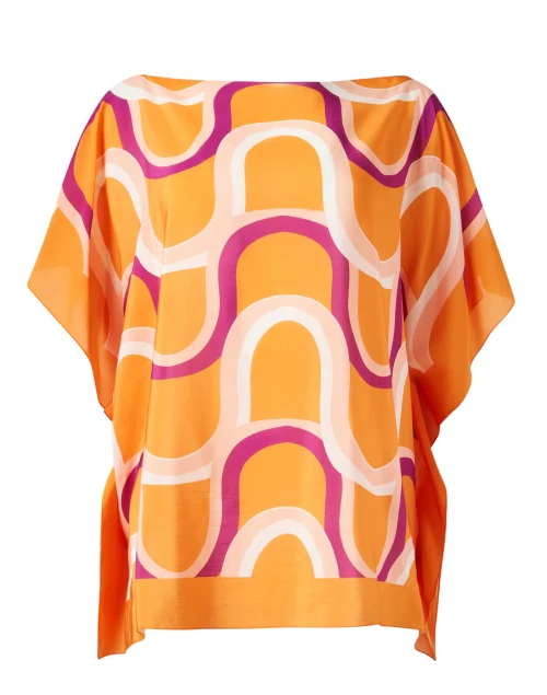 Orange Print Silk Poncho Top