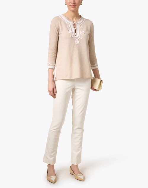 Calipso Beige Embroidered Cashmere Top