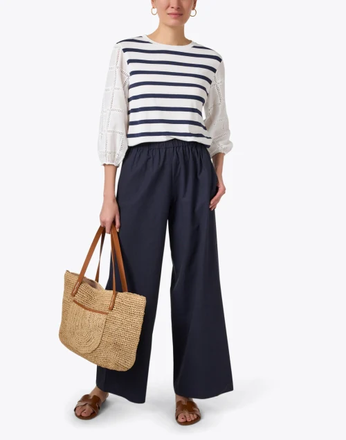 Navy Twill Wide Leg Pant