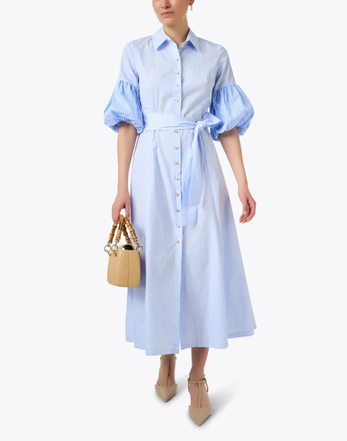 Blue and White Striped Shirt Dress