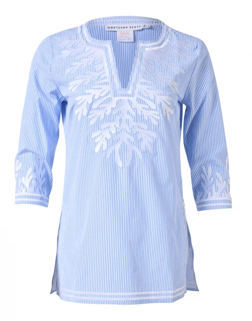 Blue Stripe Reef Embroidered Cotton Poplin Tunic