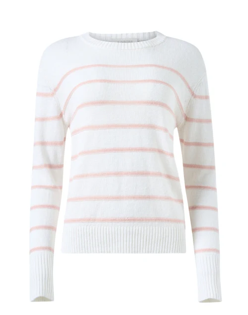White and Pink Striped Linen Sweater