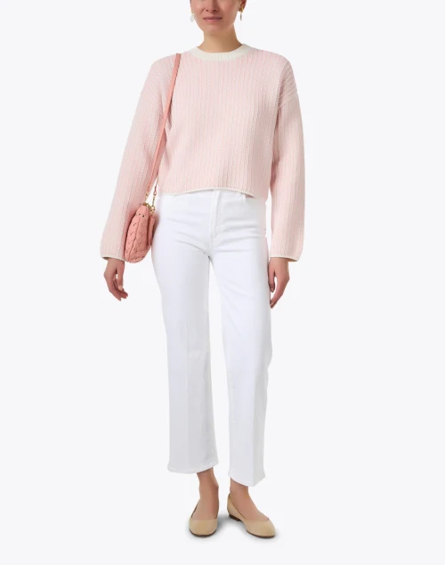 Ivory and Pink Striped Cotton Sweater
