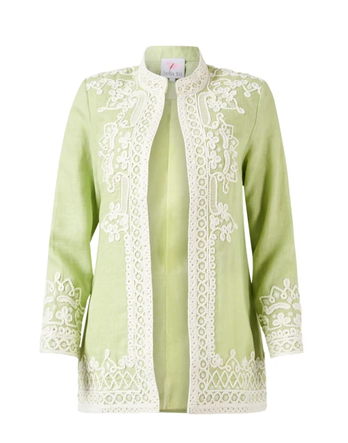 Ceci Green Embroidered Linen Jacket