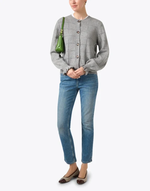 Grey Wool Cashmere Pointelle Cardigan