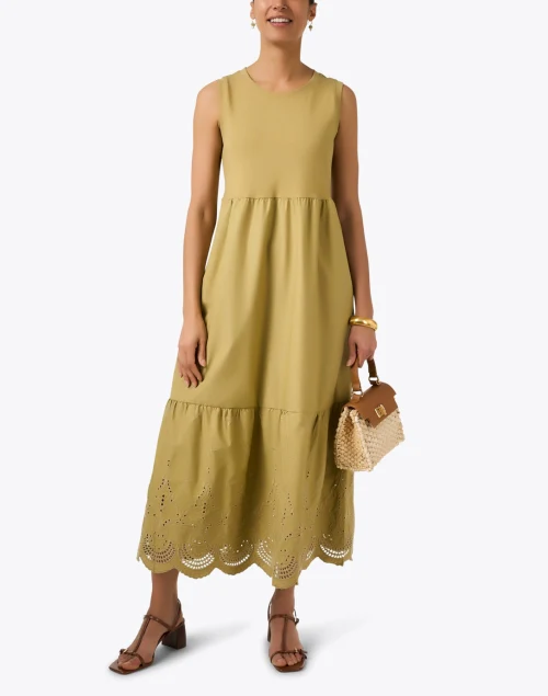 Mustard Cotton Eyelet Hem Dress
